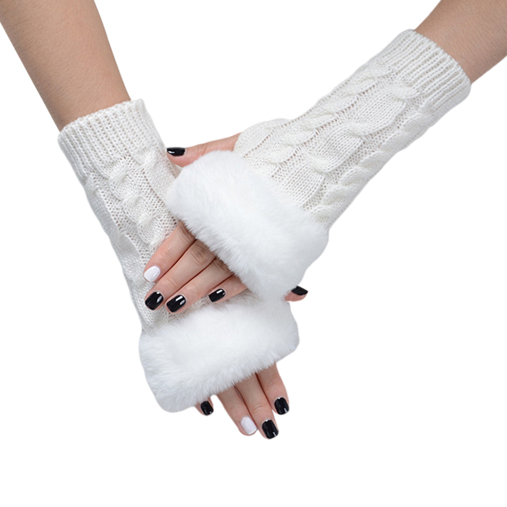 Women Gloves Half Finger Mittens Winter Windproof Gloves for Cycling Hiking White