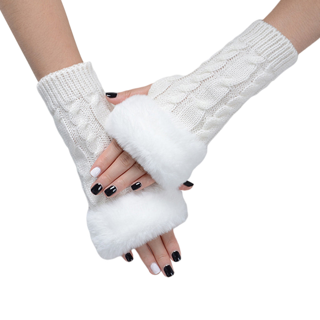 Women Gloves Half Finger Mittens Winter Windproof Gloves for Cycling Hiking White