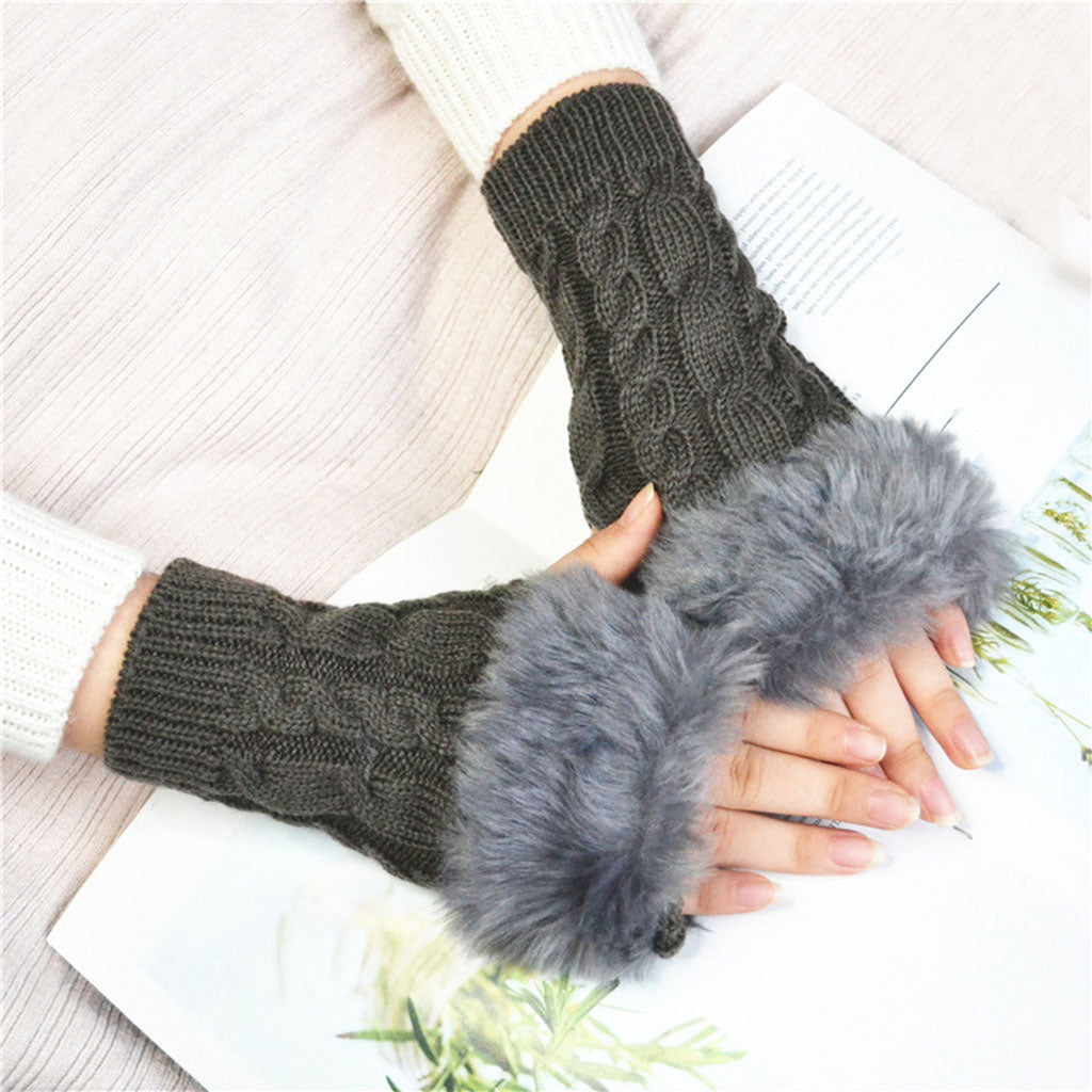 Women Gloves Half Finger Mittens Winter Windproof Gloves for Cycling Hiking Dark Gray