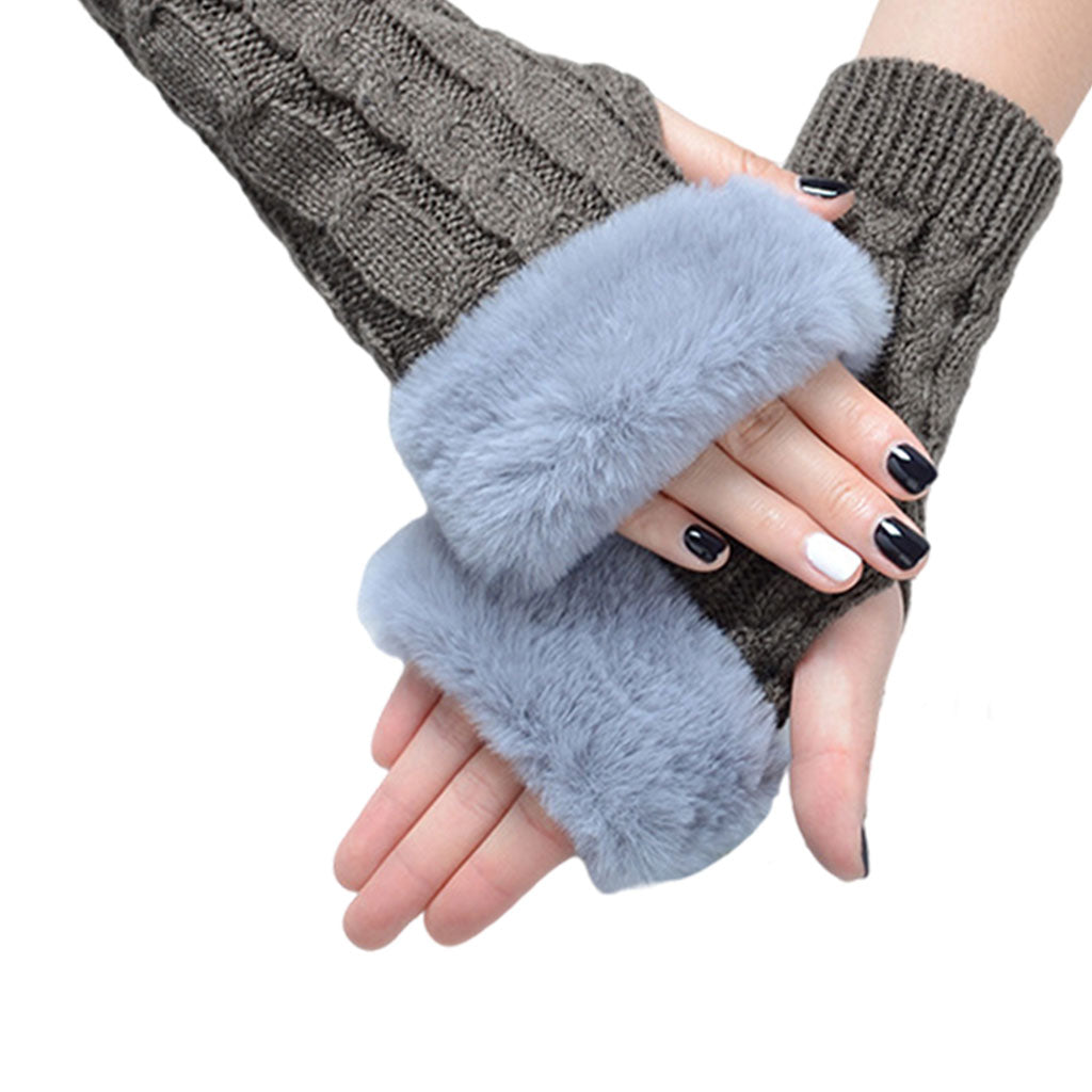Women Gloves Half Finger Mittens Winter Windproof Gloves for Cycling Hiking Dark Gray