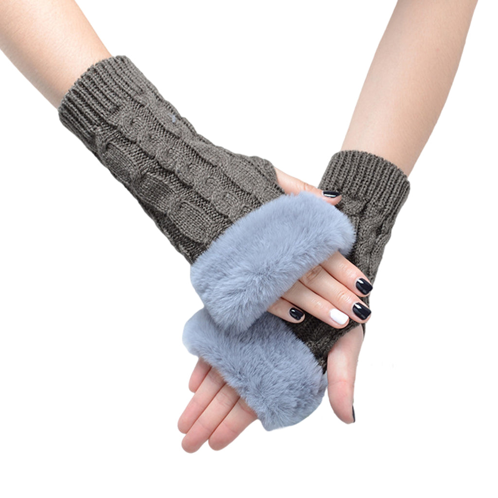 Women Gloves Half Finger Mittens Winter Windproof Gloves for Cycling Hiking Dark Gray