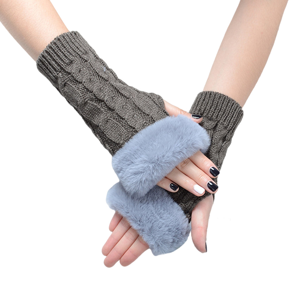Women Gloves Half Finger Mittens Winter Windproof Gloves for Cycling Hiking Dark Gray