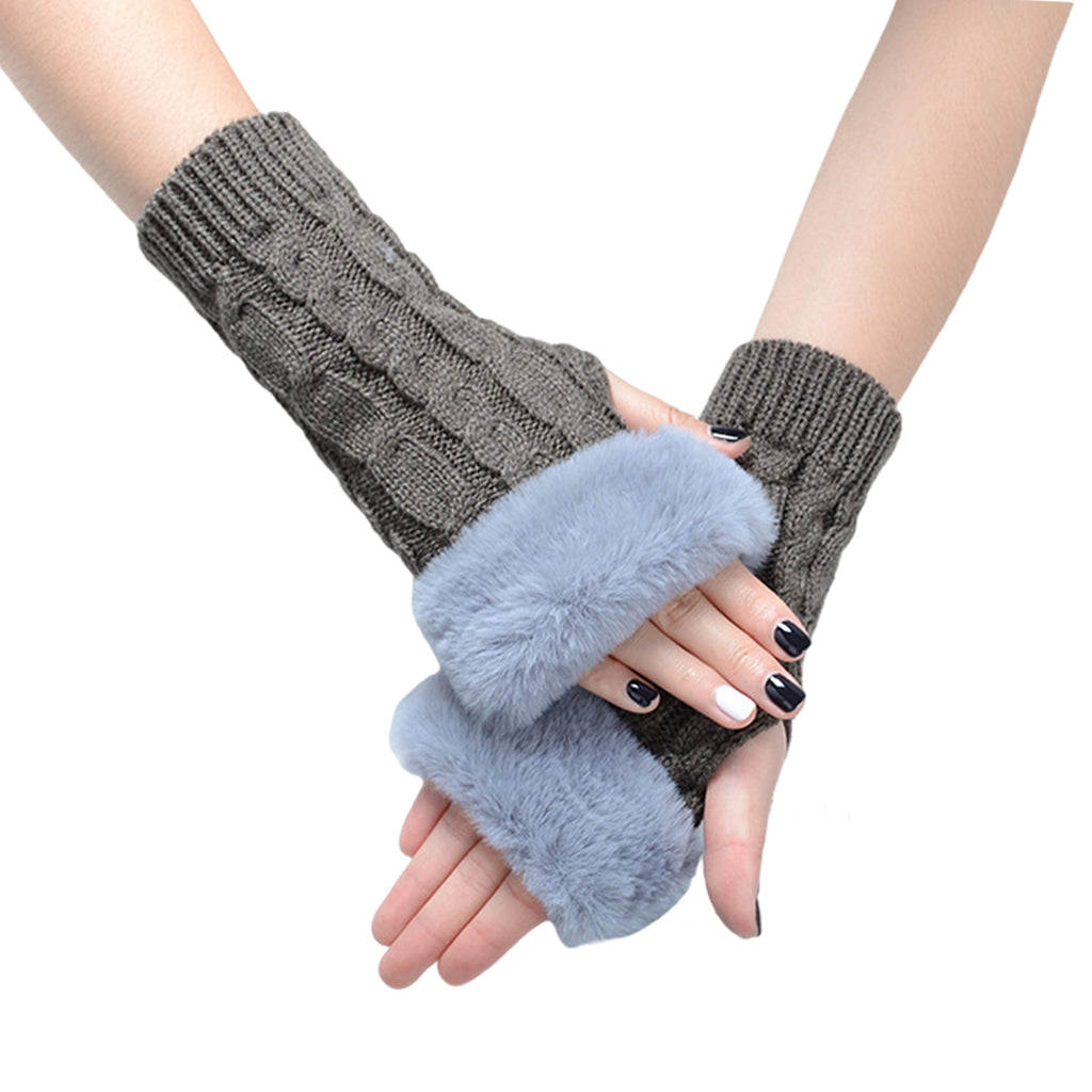 Women Gloves Half Finger Mittens Winter Windproof Gloves for Cycling Hiking Dark Gray