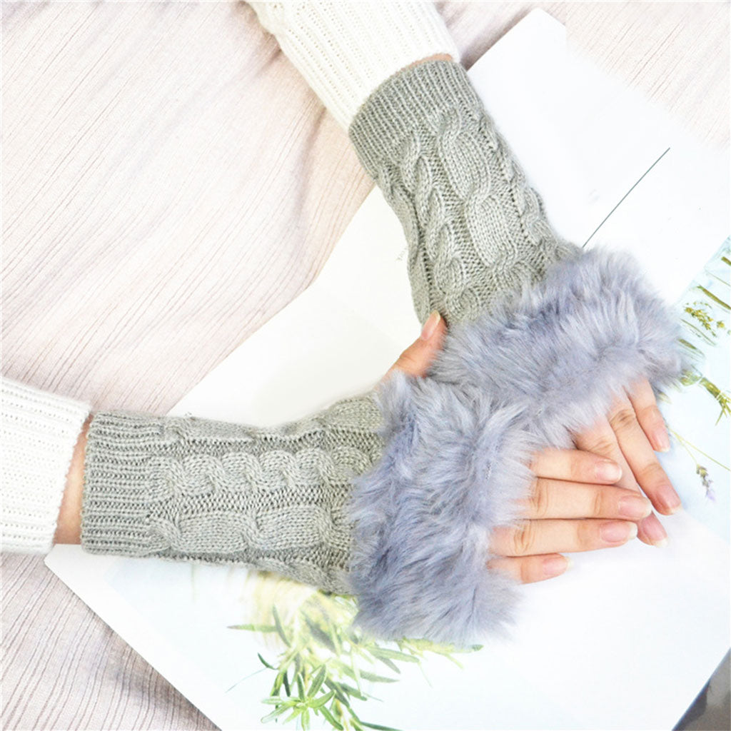 Women Gloves Half Finger Mittens Winter Windproof Gloves for Cycling Hiking Light Gray