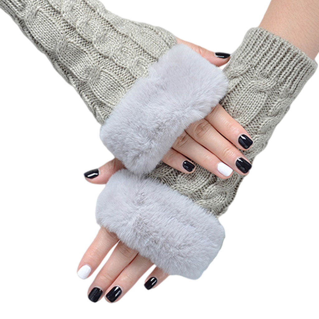Women Gloves Half Finger Mittens Winter Windproof Gloves for Cycling Hiking Light Gray