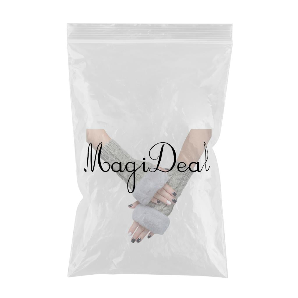 Women Gloves Half Finger Mittens Winter Windproof Gloves for Cycling Hiking Light Gray