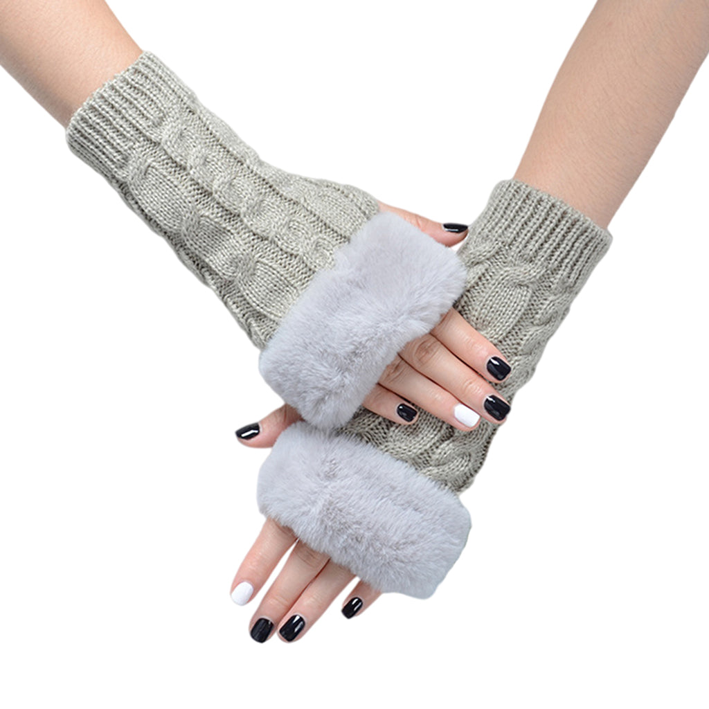Women Gloves Half Finger Mittens Winter Windproof Gloves for Cycling Hiking Light Gray