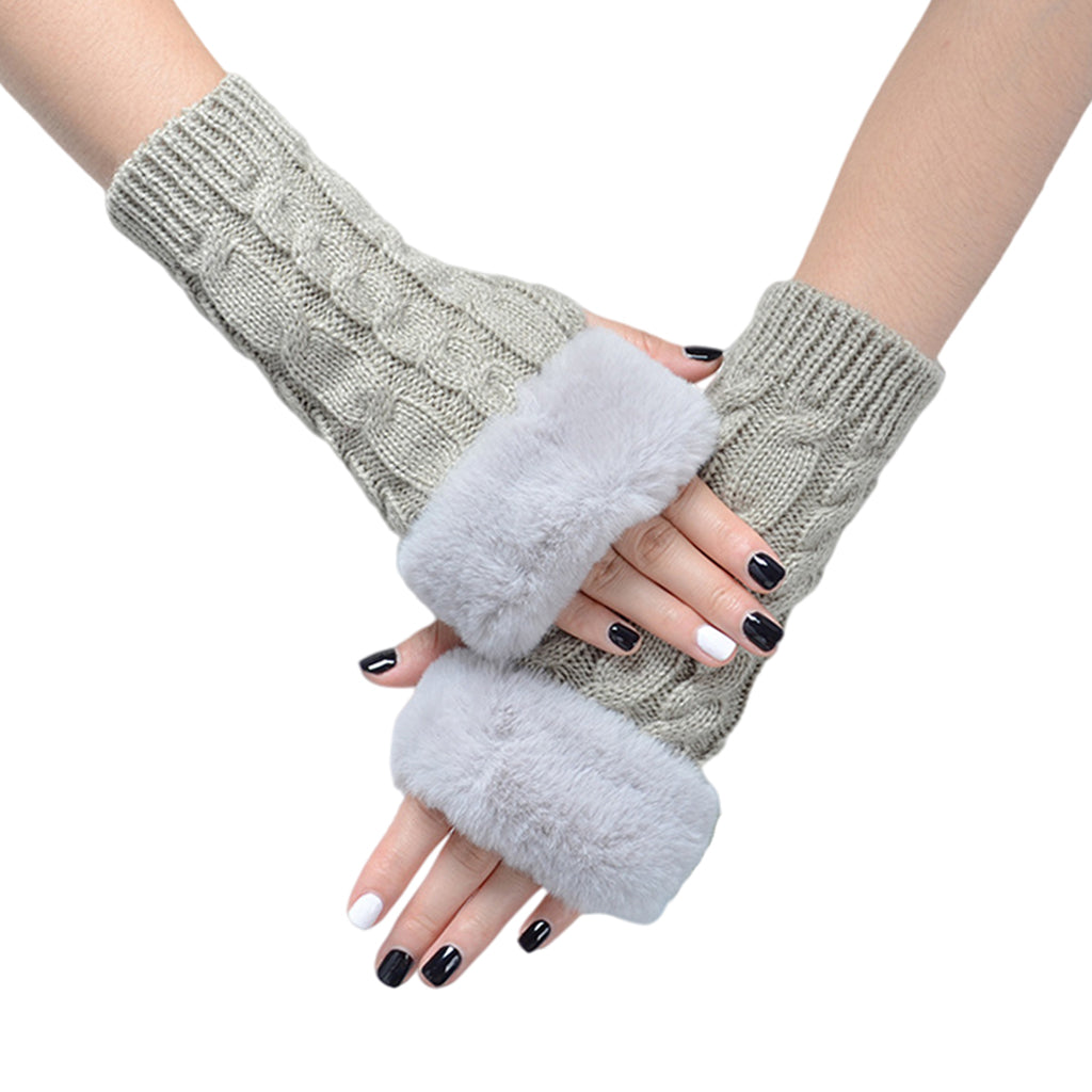 Women Gloves Half Finger Mittens Winter Windproof Gloves for Cycling Hiking Light Gray