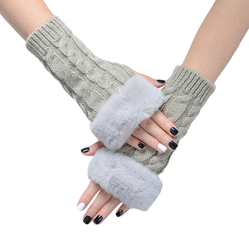 Women Gloves Half Finger Mittens Winter Windproof Gloves for Cycling Hiking Light Gray