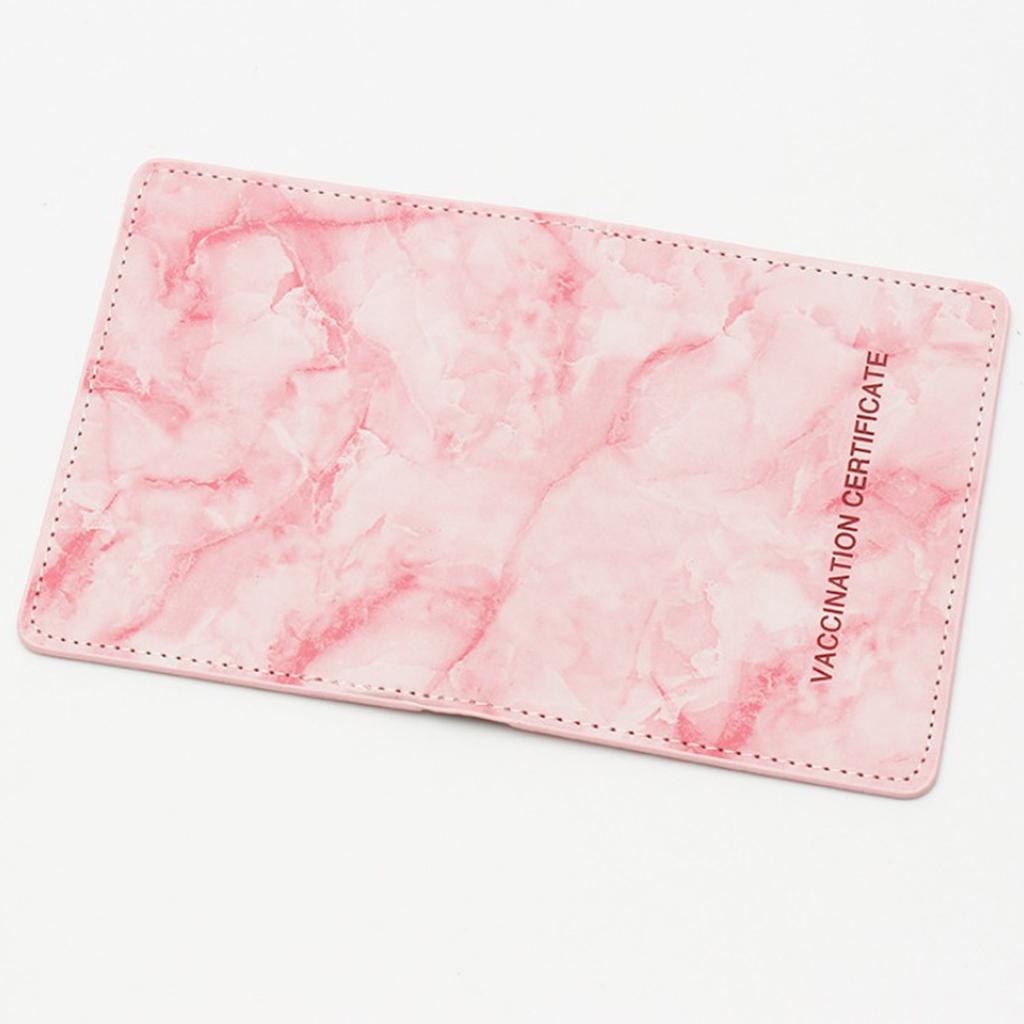 Vaccination Card Protector Slim Leather Wallet for Documents Pink