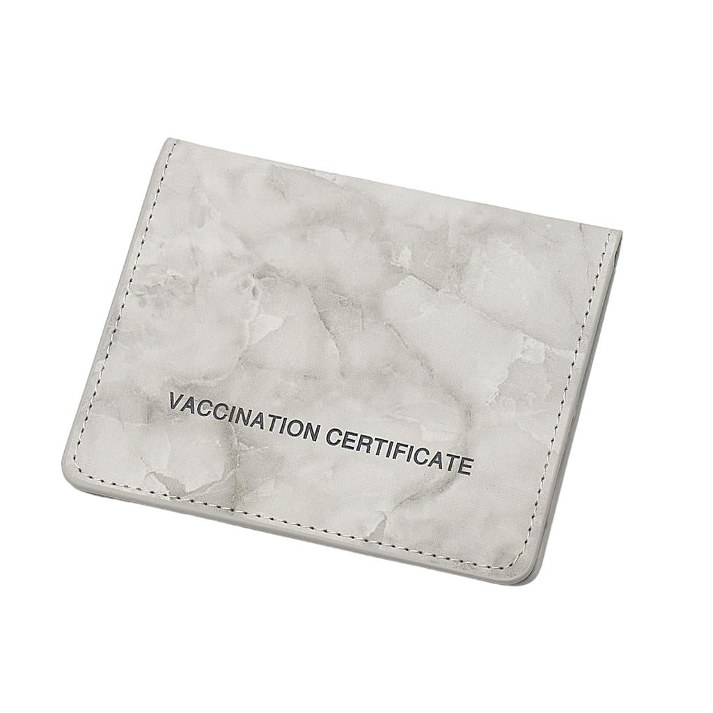 Vaccination Card Protector Slim Leather Wallet for Documents Grey