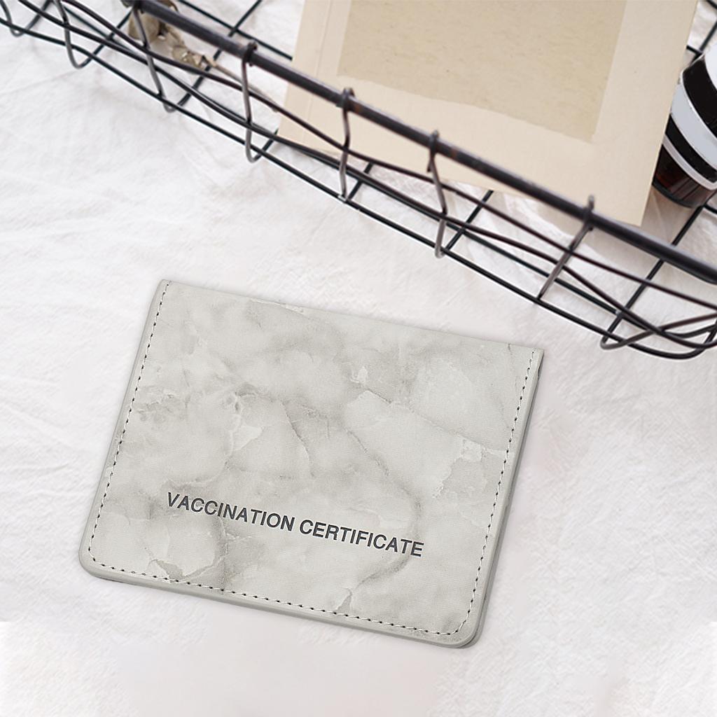 Vaccination Card Protector Slim Leather Wallet for Documents Grey