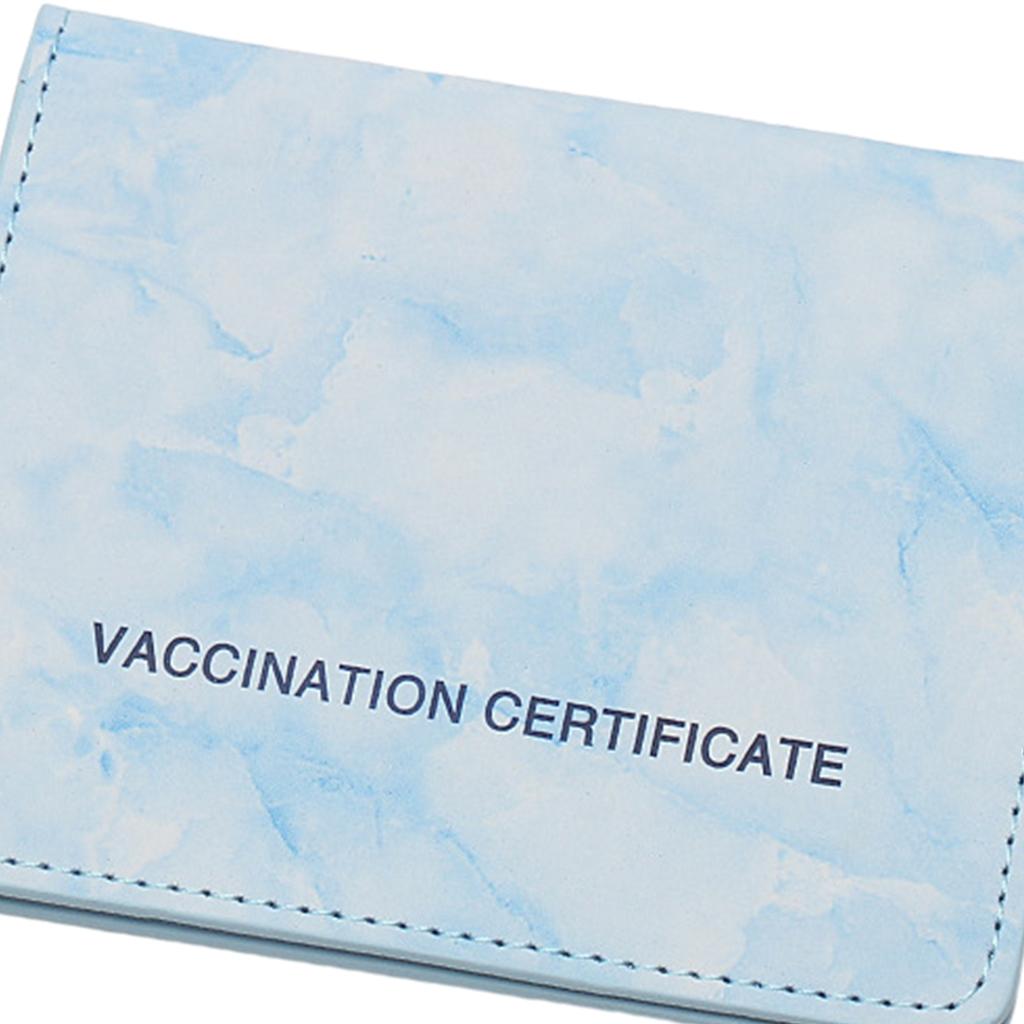 Vaccination Card Protector Slim Leather Wallet for Documents Sea blue