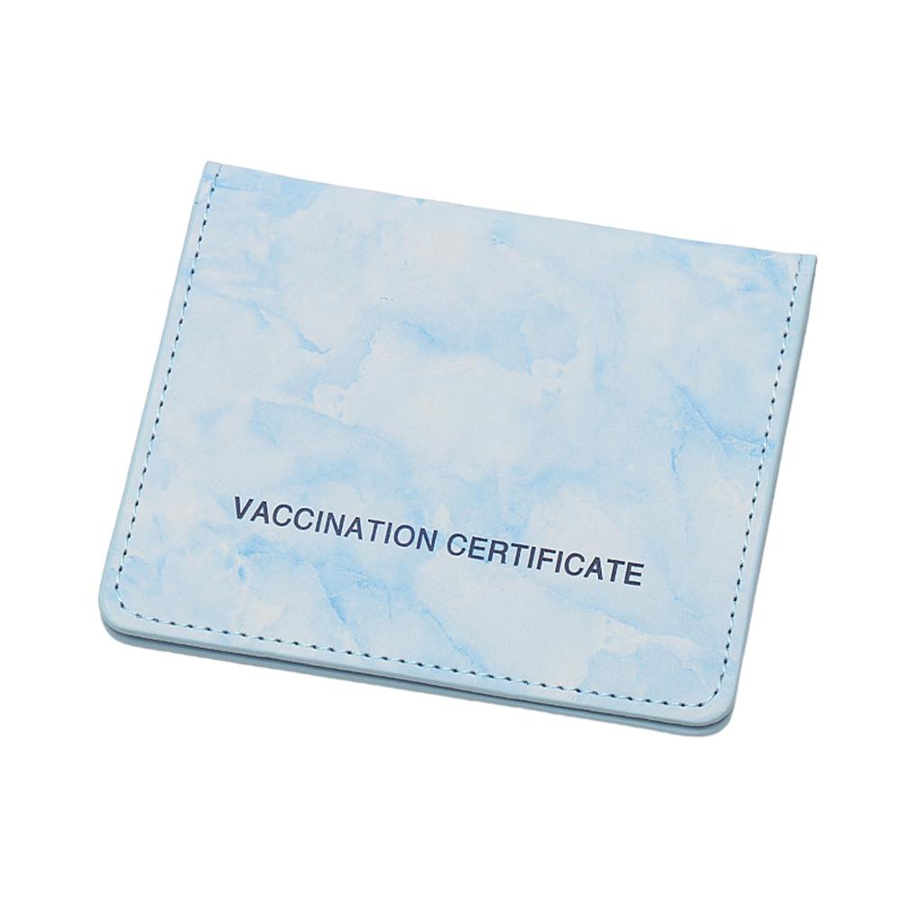 Vaccination Card Protector Slim Leather Wallet for Documents Sea blue