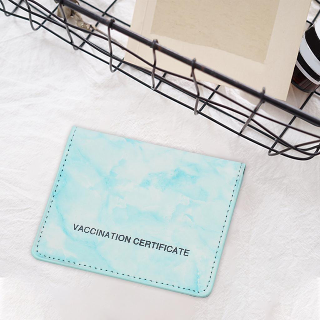 Vaccination Card Protector Slim Leather Wallet for Documents Lake Blue