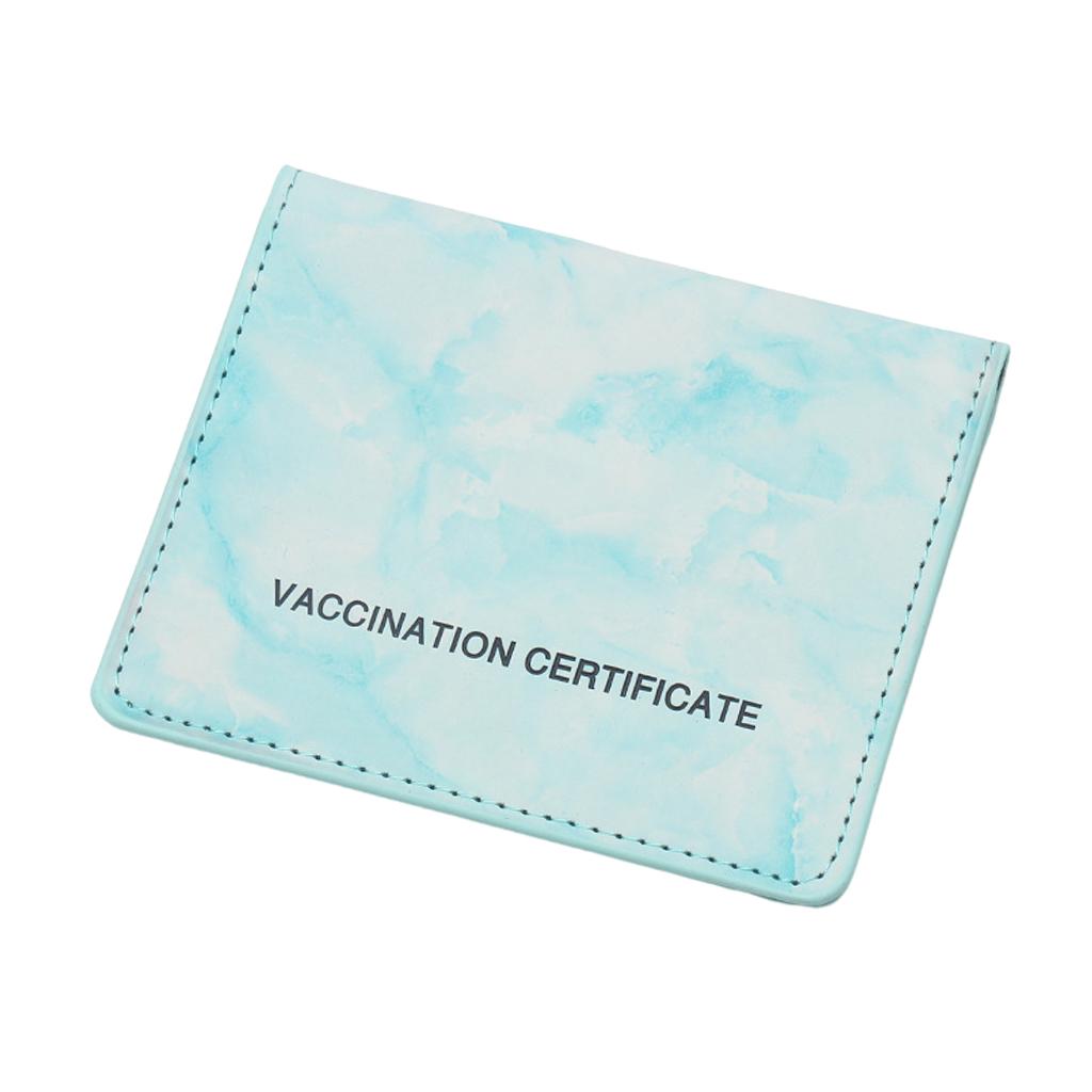 Vaccination Card Protector Slim Leather Wallet for Documents Lake Blue