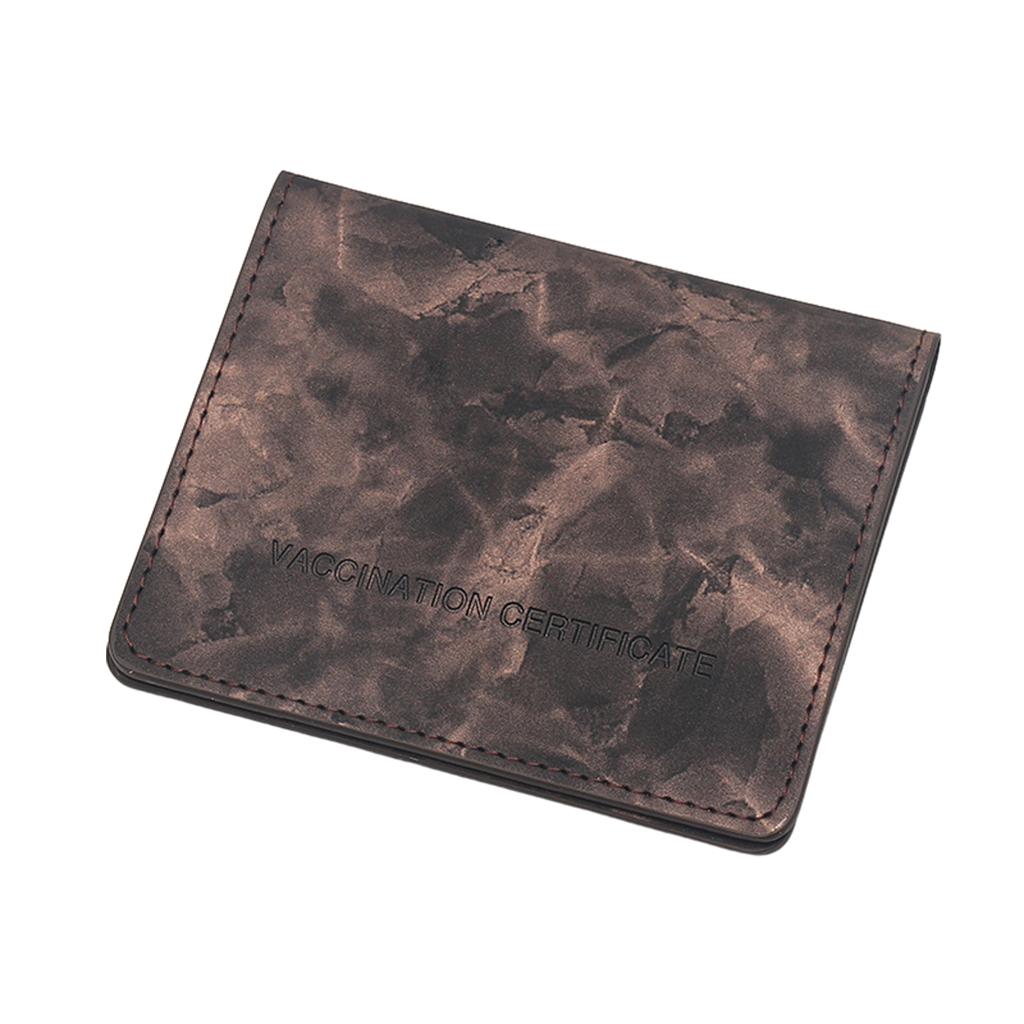 Vaccination Card Protector Slim Leather Wallet for Documents Black