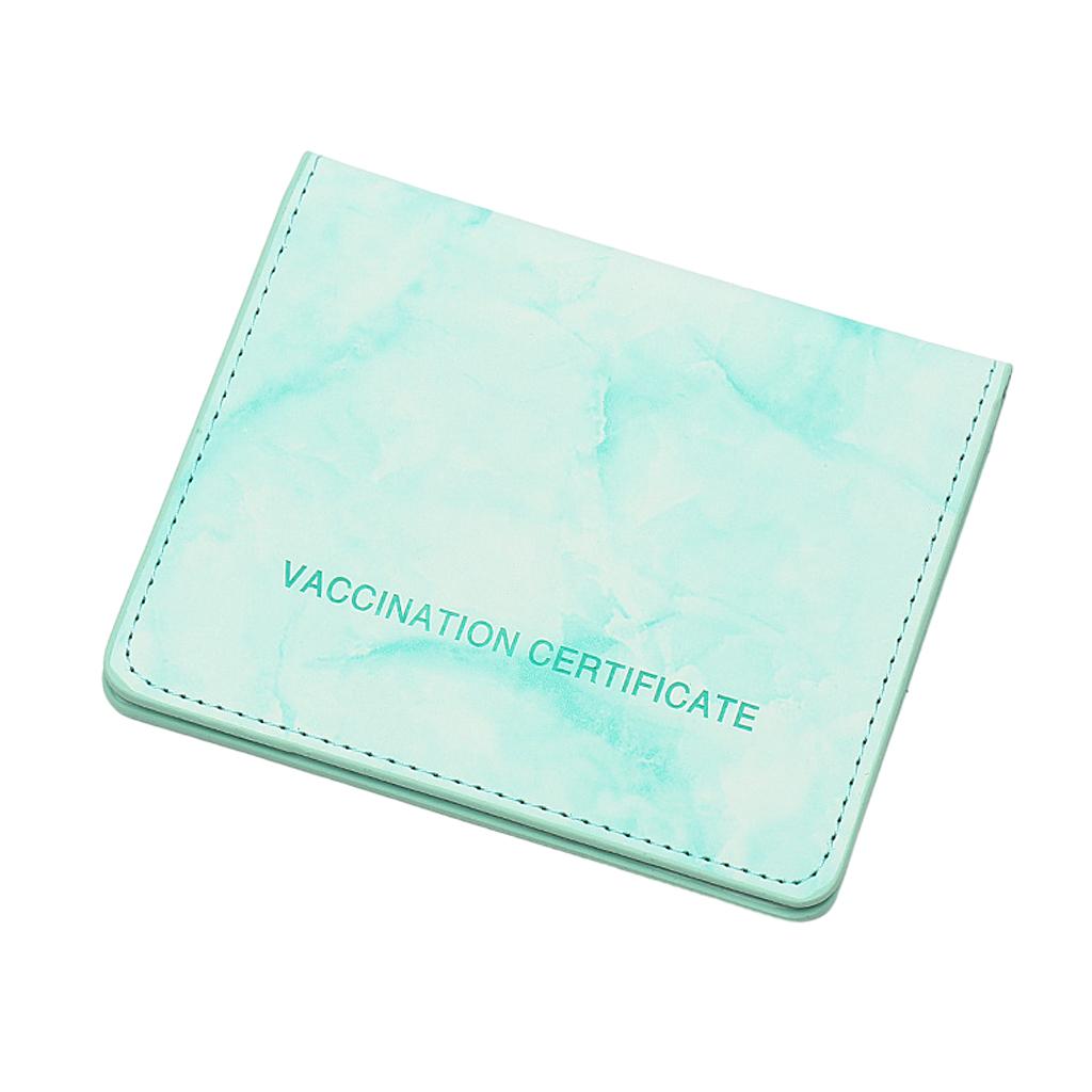 Vaccination Card Protector Slim Leather Wallet for Documents Light green