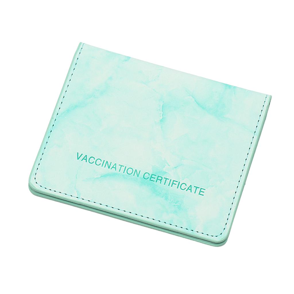Vaccination Card Protector Slim Leather Wallet for Documents Light green