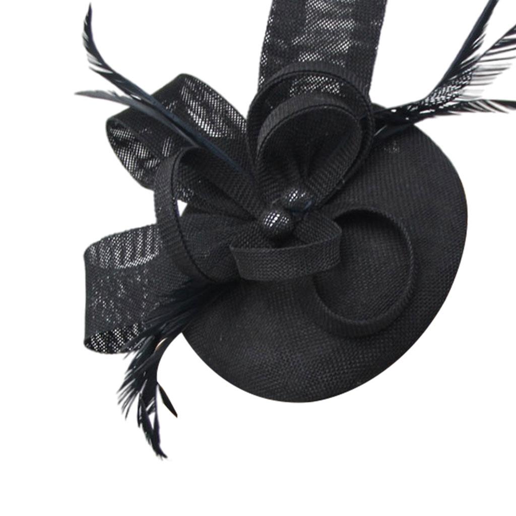 Women Bow Feather Headband Fascinator Hat Weddings Ladies Day Black
