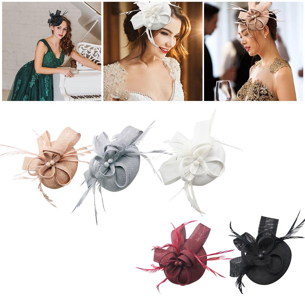 Women Bow Feather Headband Fascinator Hat Weddings Ladies Day Black