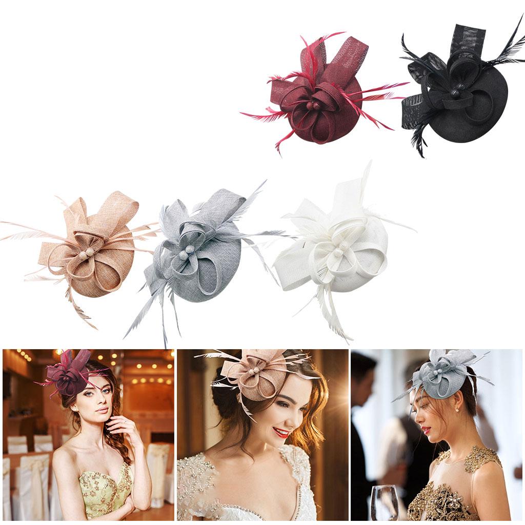 Women Bow Feather Headband Fascinator Hat Weddings Ladies Day Black