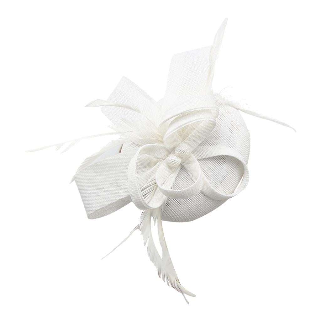 Women Bow Feather Headband Fascinator Hat Weddings Ladies Day White