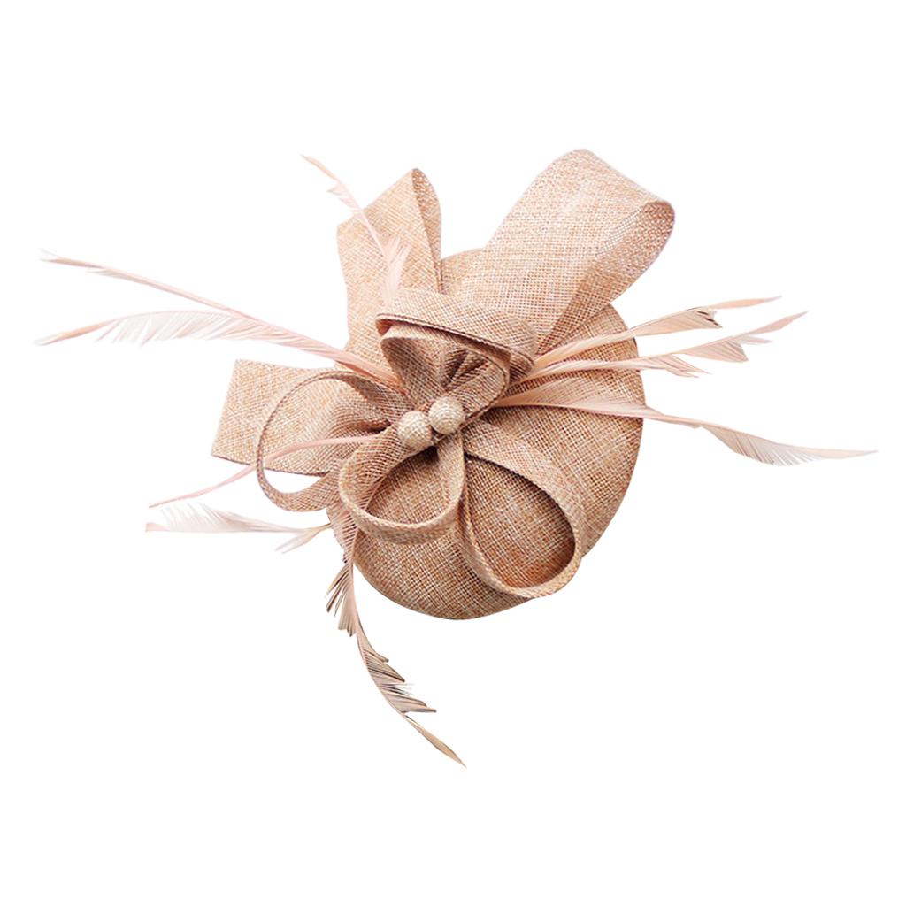 Women Bow Feather Headband Fascinator Hat Weddings Ladies Day Nude pink
