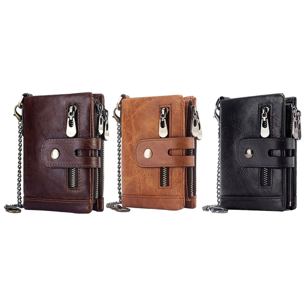 Mens Wallet Cowhide Leather Wallet Credit Card Holder RFID Bifold Black