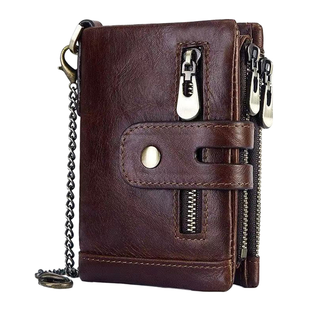 Mens Wallet Cowhide Leather Wallet Credit Card Holder RFID Bifold Coffee