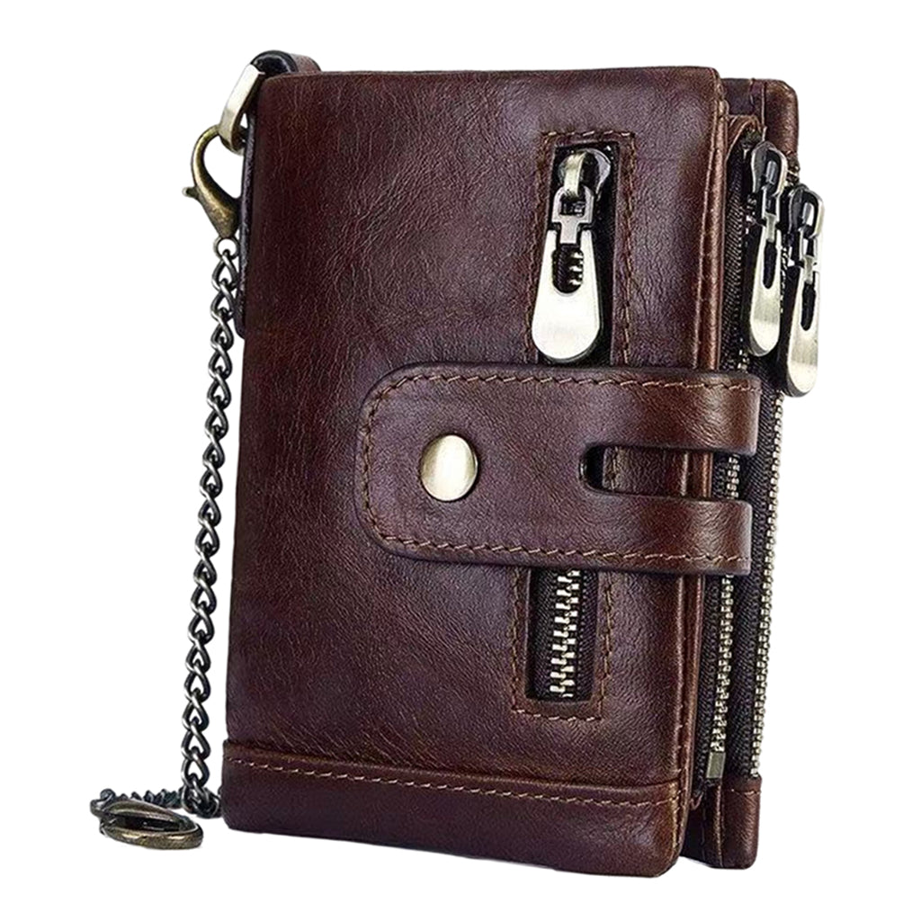 Mens Wallet Cowhide Leather Wallet Credit Card Holder RFID Bifold Coffee