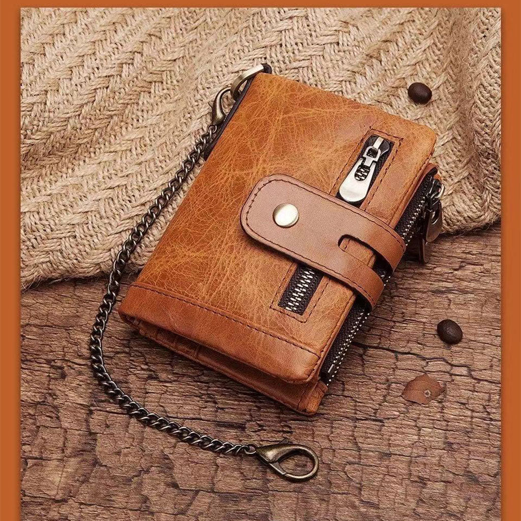 Mens Wallet Cowhide Leather Wallet Credit Card Holder RFID Bifold Brown