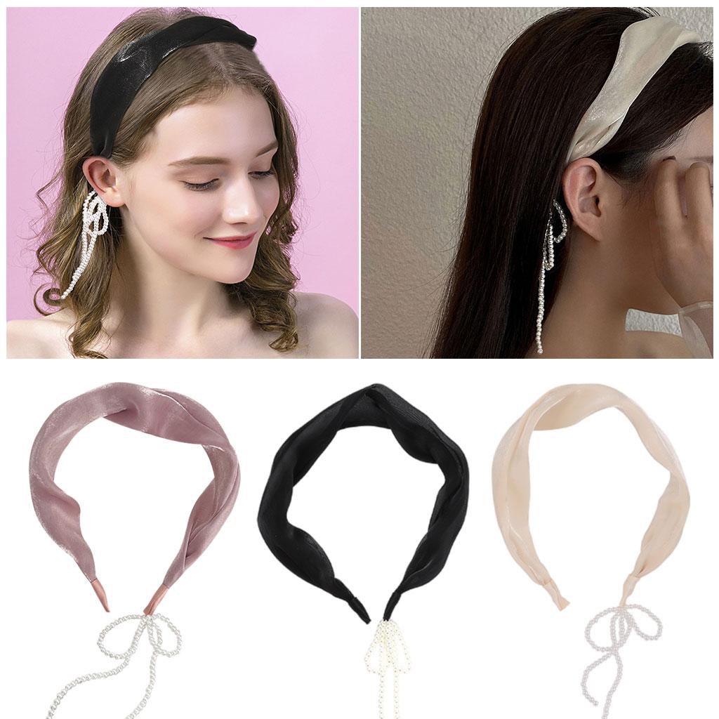 Women Tassel Earring Hairband Sweet Headdress Pendant for Female Girls Black