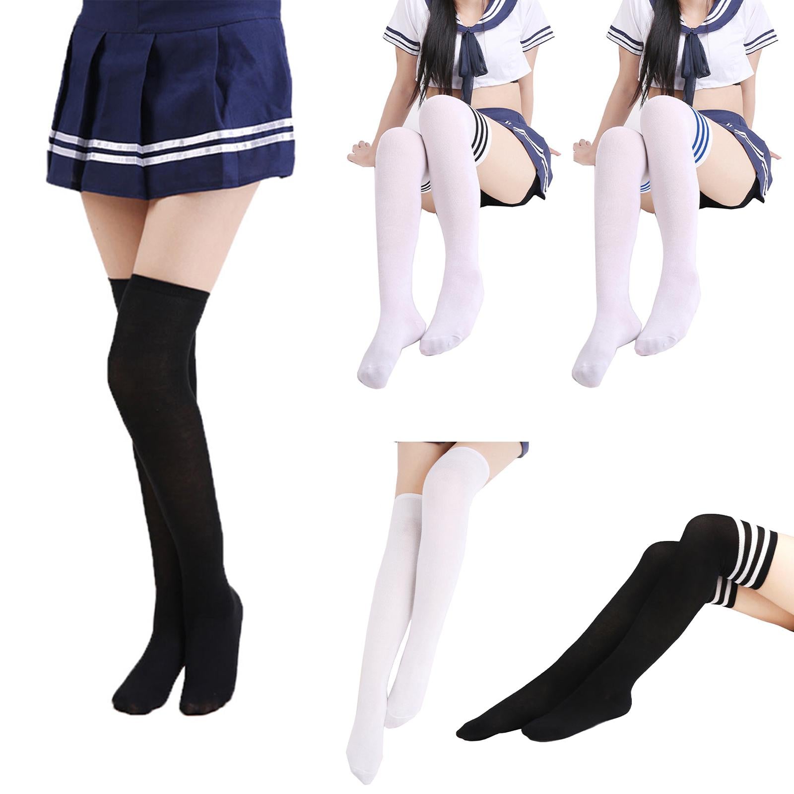 Women Knee High Tube Socks Compression Sock Women Sport White bars on black