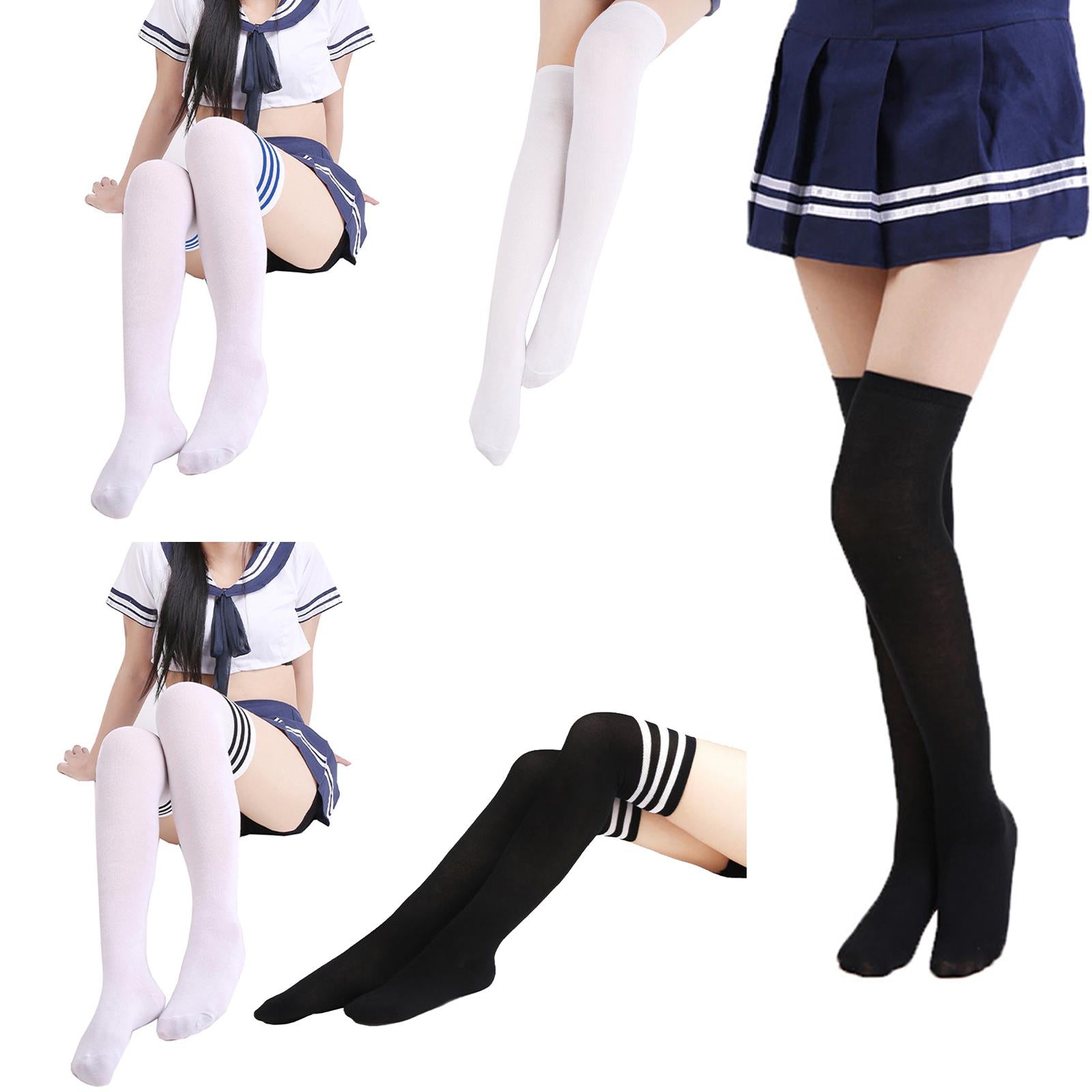 Women Knee High Tube Socks Compression Sock Women Sport White bars on black