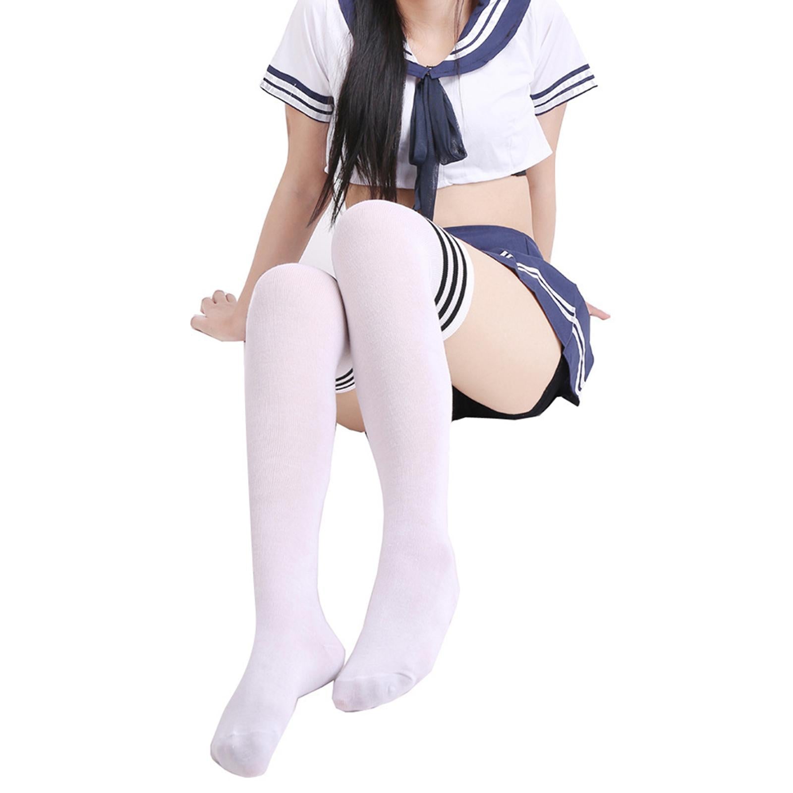 Women Knee High Tube Socks Compression Sock Women Sport Black bars on white