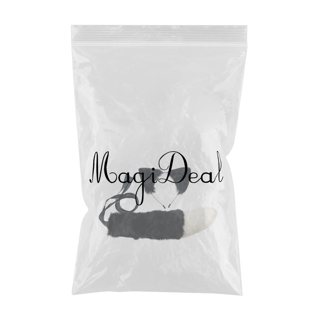 2xPlush Faux Fur Cat Ears and Tail Set Halloween Fancy Dress Cosplay Costume Black