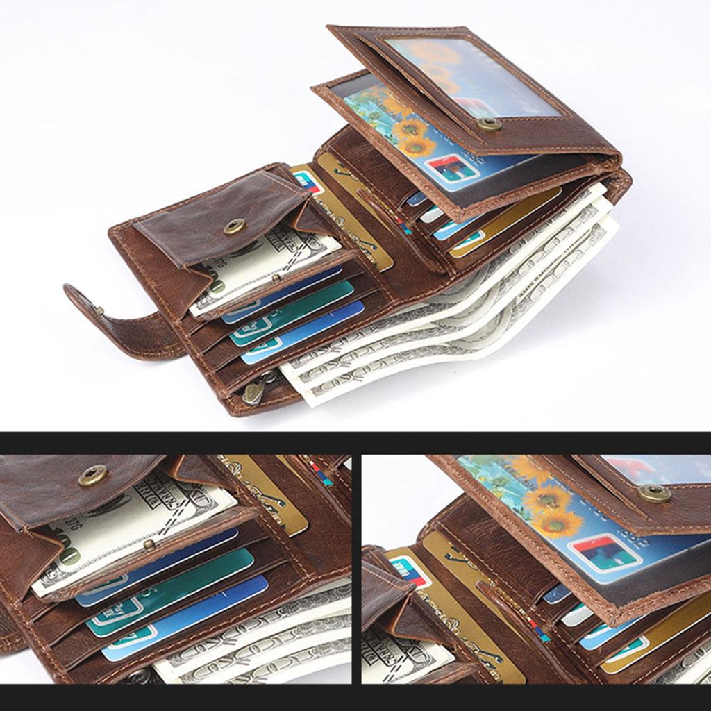 Trifold Wallet Zip Coin Pocket Purse Zip Minimalist Mens coffee