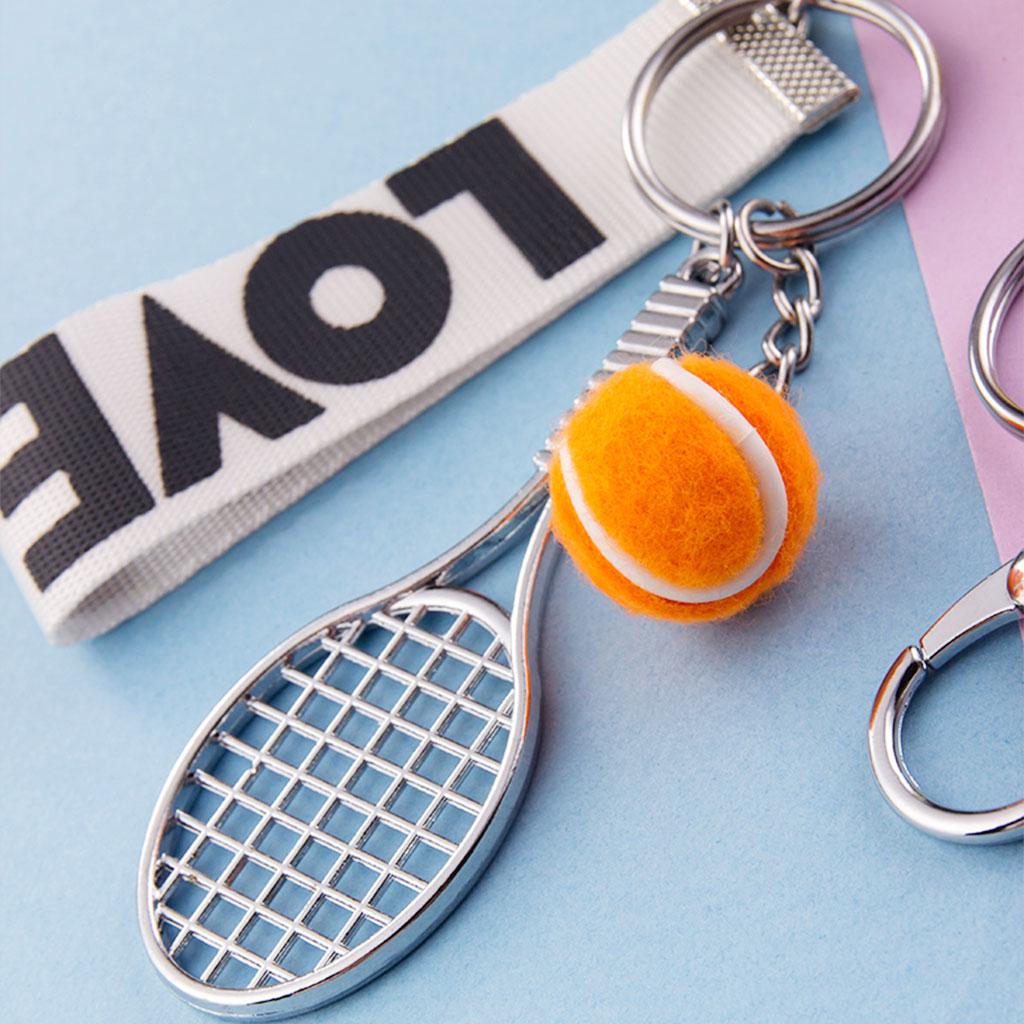 Tennis Racket Keychain Novelty Fashionable for Tennis Lovers Players Orange