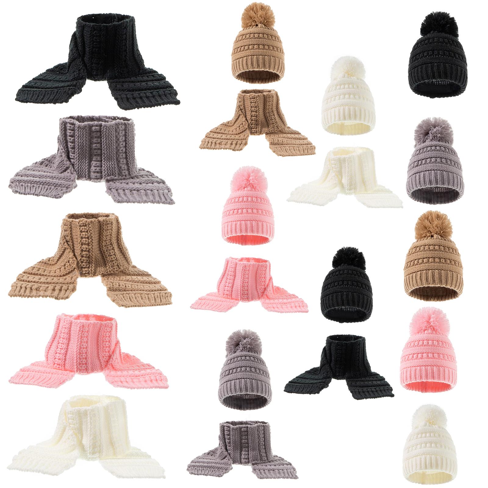 2Pcs Baby Winter Warm Hat Kids Knit Beanie Scarf Set Windproof Black 2PCS