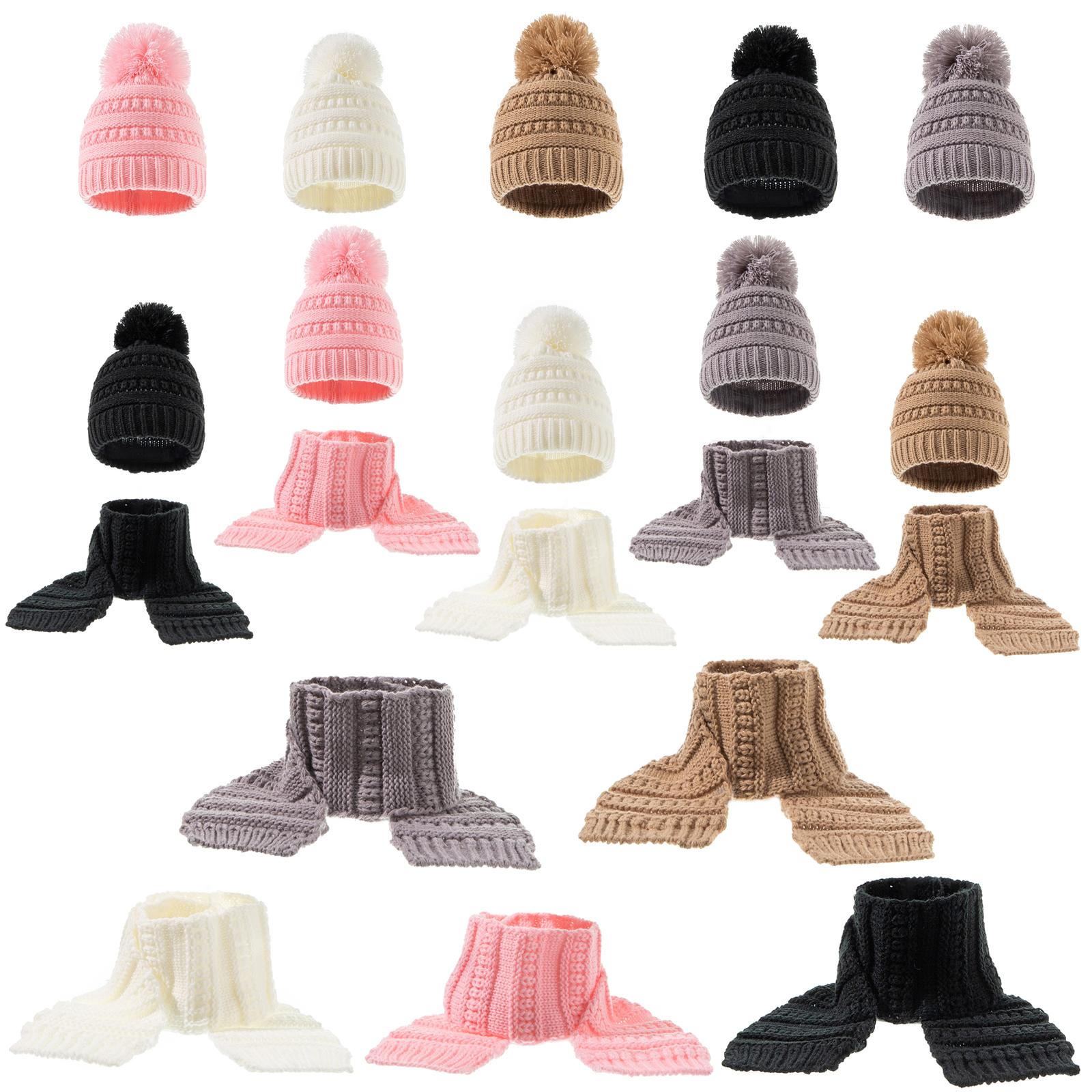 2Pcs Baby Winter Warm Hat Kids Knit Beanie Scarf Set Windproof Black 2PCS