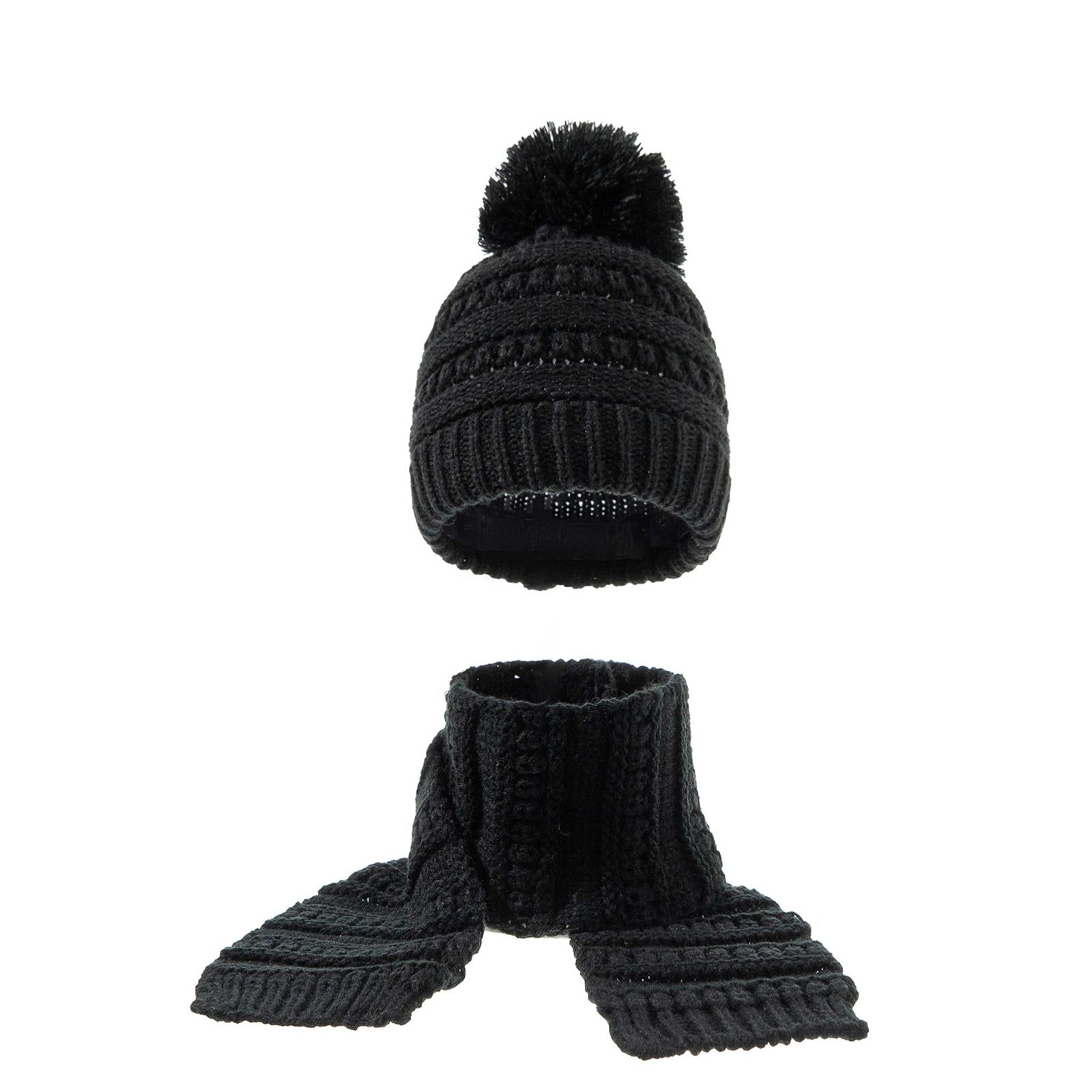2Pcs Baby Winter Warm Hat Kids Knit Beanie Scarf Set Windproof Black 2PCS