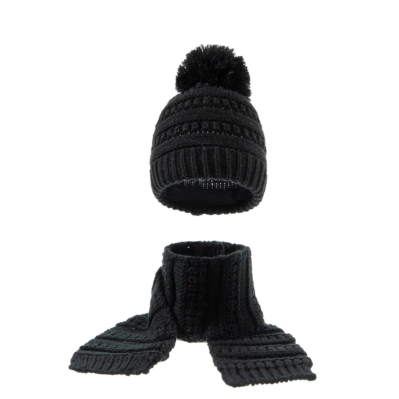 2Pcs Baby Winter Warm Hat Kids Knit Beanie Scarf Set Windproof Black 2PCS