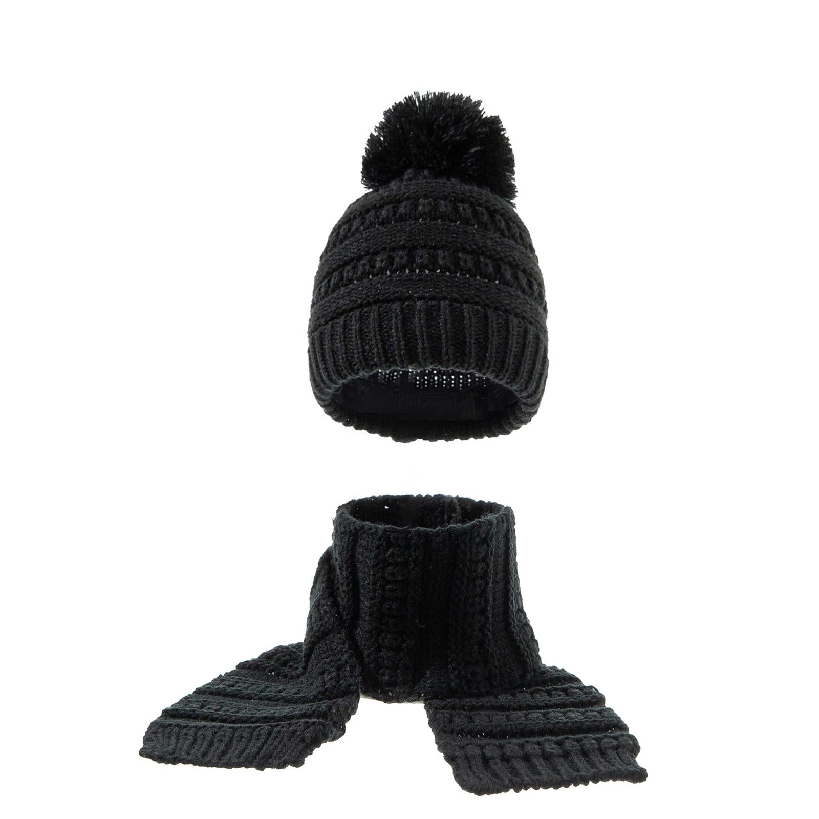 2Pcs Baby Winter Warm Hat Kids Knit Beanie Scarf Set Windproof Black 2PCS