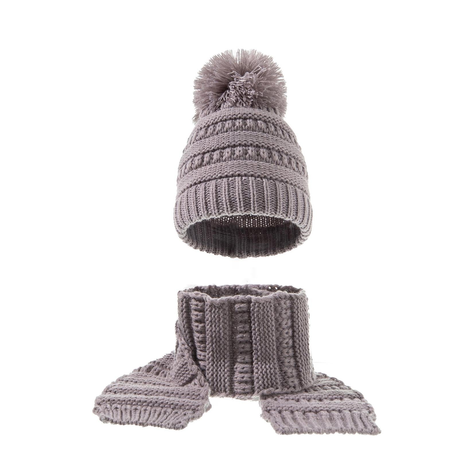 2Pcs Baby Winter Warm Hat Kids Knit Beanie Scarf Set Windproof Gray 2PCS