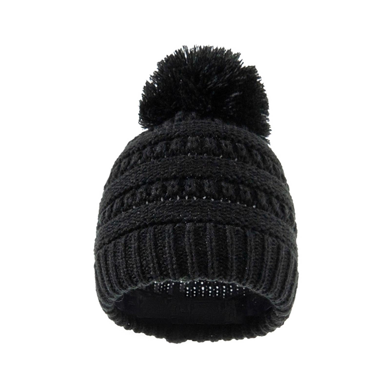 2Pcs Baby Winter Warm Hat Kids Knit Beanie Scarf Set Windproof Black Hat