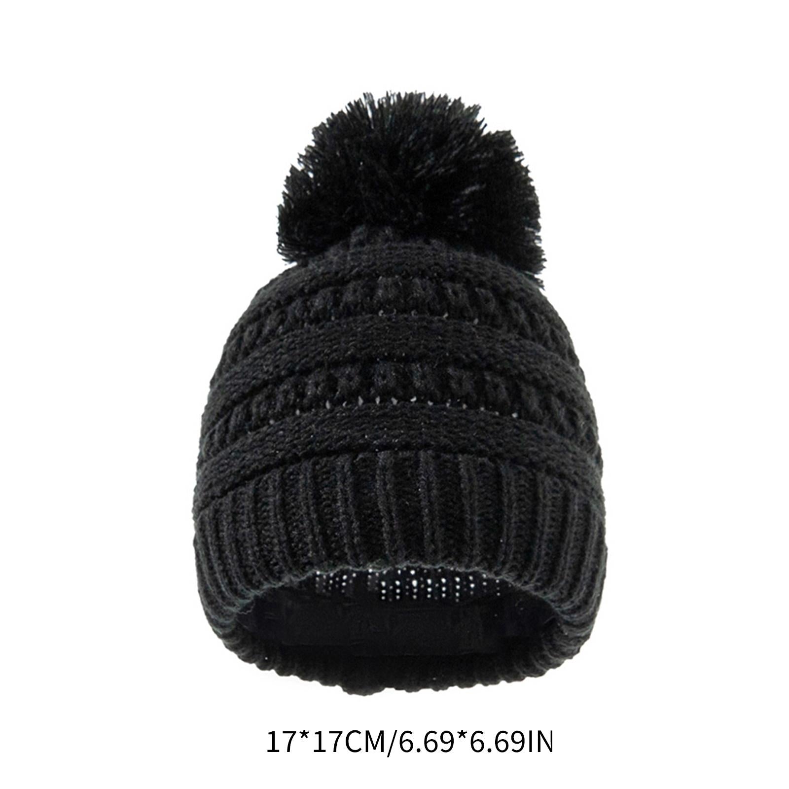 2Pcs Baby Winter Warm Hat Kids Knit Beanie Scarf Set Windproof Black Hat
