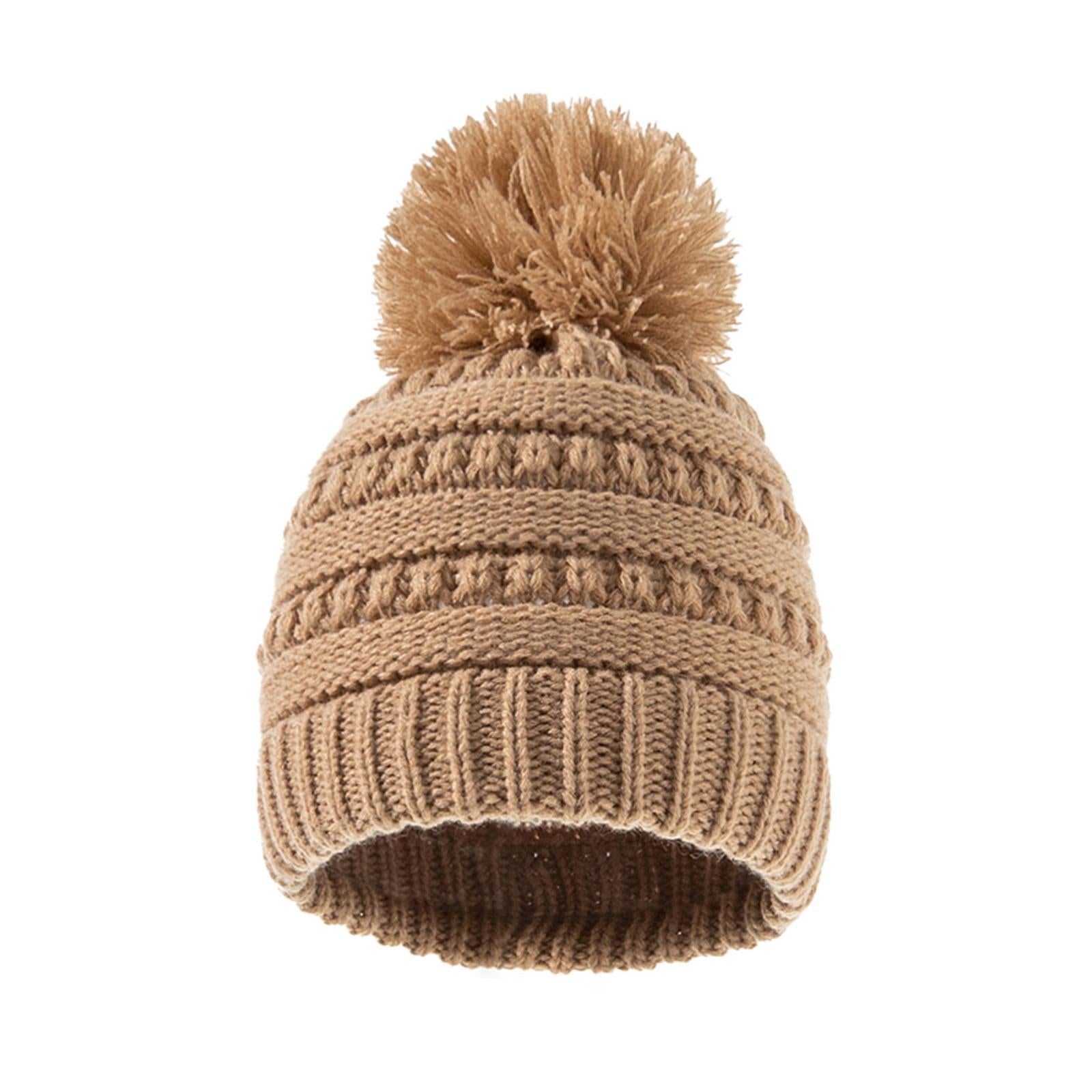 2Pcs Baby Winter Warm Hat Kids Knit Beanie Scarf Set Windproof Khaki Hat