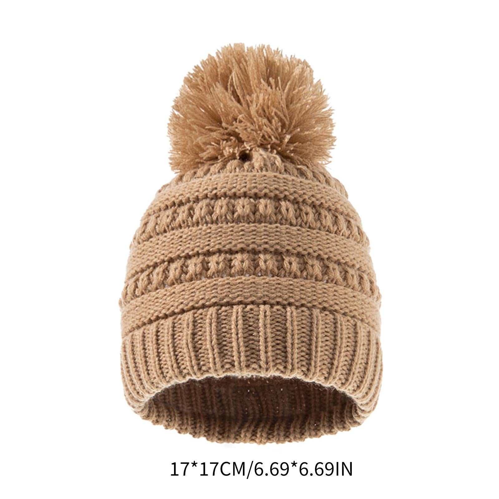 2Pcs Baby Winter Warm Hat Kids Knit Beanie Scarf Set Windproof Khaki Hat
