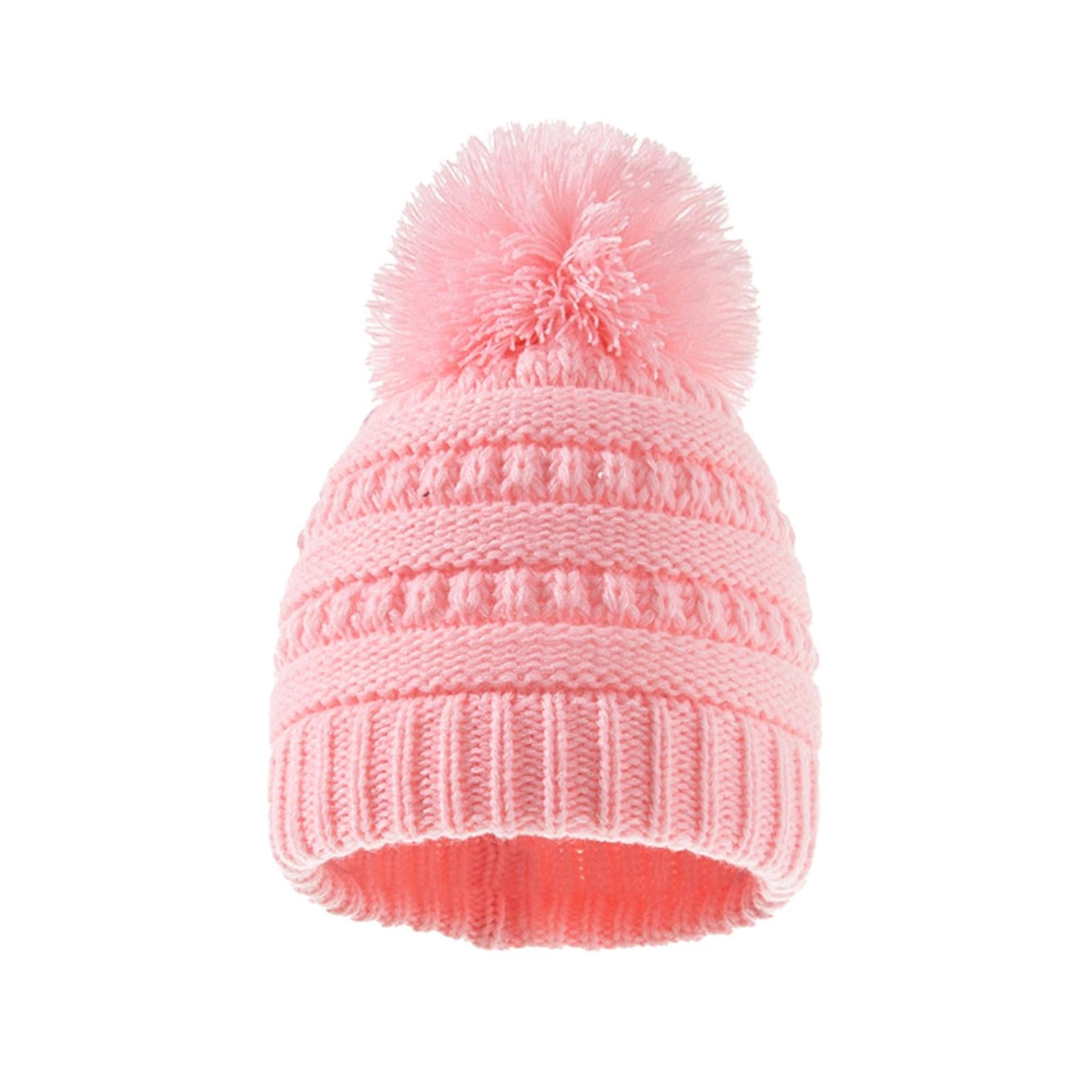 2Pcs Baby Winter Warm Hat Kids Knit Beanie Scarf Set Windproof Pink Hat